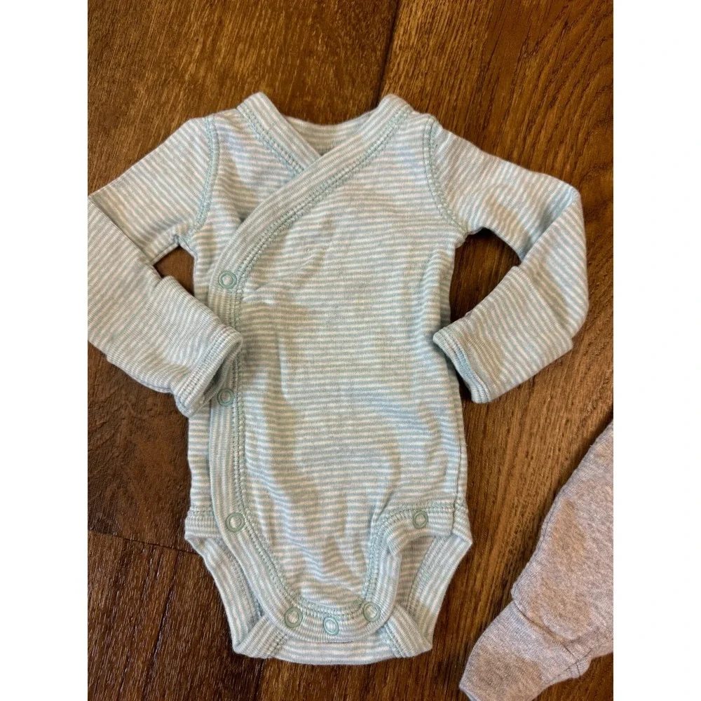 Carters Preemie Baby Boy Outfit Long Sleeved Bodysuit Pants Gray Green Stripes - Picture 2 of 8